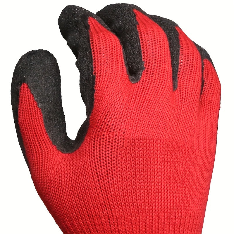 10 Pairs Premium Multi-Purpose Work Gloves Set - Ultra-Durable, Non-Slip Grip, Breathable, Lead-Free, and Water-Resistant for Gardening, Mechanics, and Outdoor Activities - Red and Black Color Combination