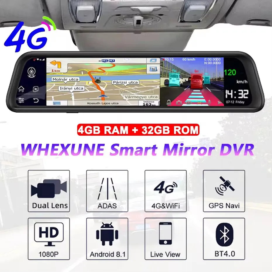 12 inch IPS Rearview Mirror 4G Car DVR Camera GPS Navigation Android 8.1 ADAS 8 Core Dual 1080P Waterproof Car DVR Dash Camera